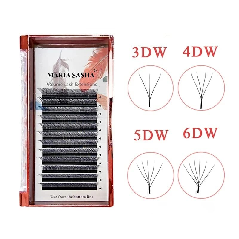 Extensões de Cílios MARIA em Formato W 3D 4D 5D 6D 7D, Fans Pré-Montados de Aplicação Rápida, Naturais, Macias, Leves, Volumosas e Densas