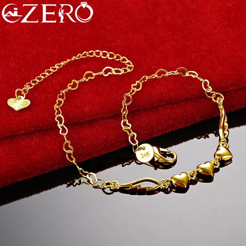 Alizero pulseira de ouro 18k, prata esterlina 925, asas de anjo, corrente de três corações, pulseiras para mulheres, moda festa de casamento, joias
