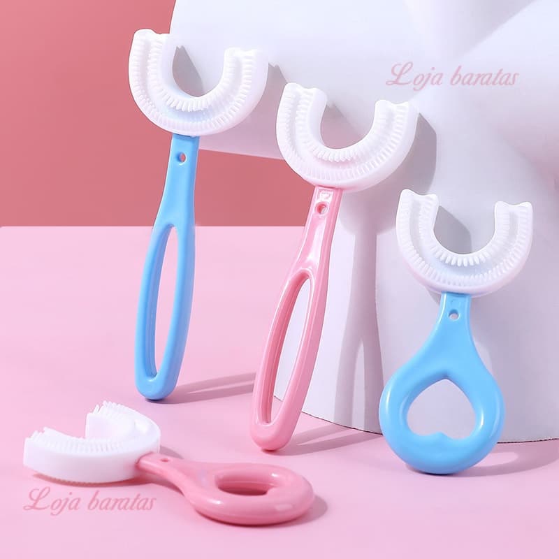 Escova de dentes em forma de U de 360 graus para crianças, 2-6-12 anos, Escova macia em forma de U para crianças