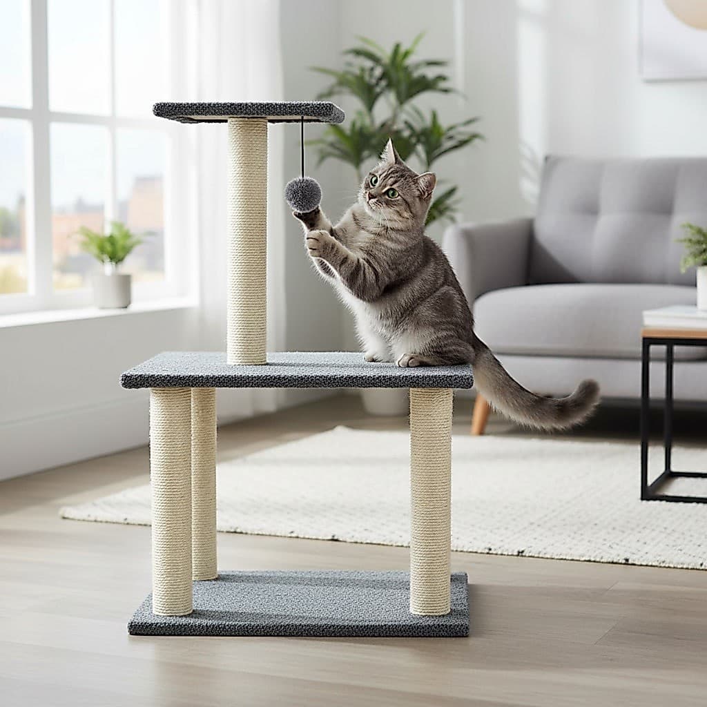 Torre Arranhador Para Gato Sisal Com Brinquedo Bolinha Pelúcia 3 Andares Anti Stress Para Todos os Portes