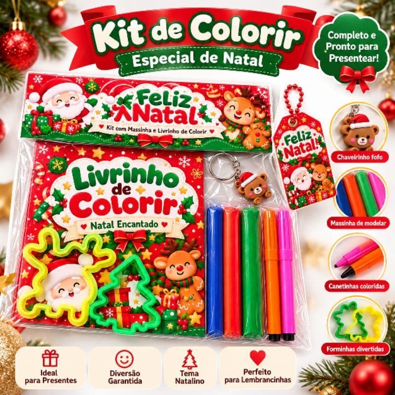 10 Kit Natal Luxo Infantil - Massinha, Pintura e Chaveiro - Lembrancinha Completa