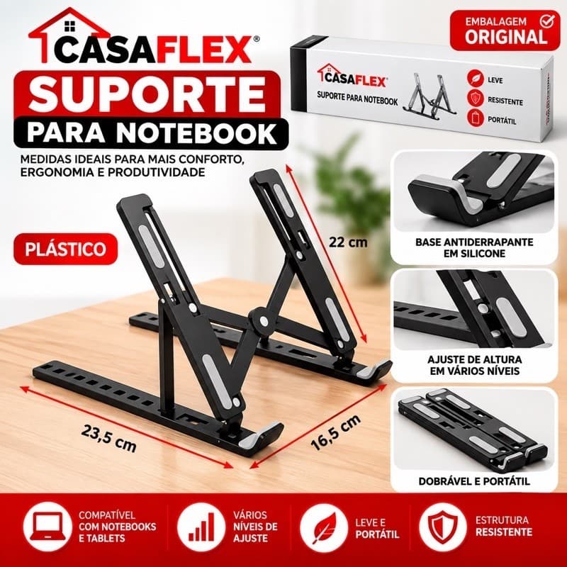 Suporte Ergonômico para Notebook Laptop MacBook Tablet Dobrável Ajustável Portátil com Vários Níveis