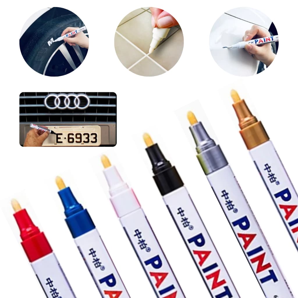 Caneta Paint Original Reparadora Pintura Automotiva Permanente Não Sai Na Água Tira Riscos Carro Moto Retoque de Placa Tênis Pneus para Ferro Metal Madeira Plás