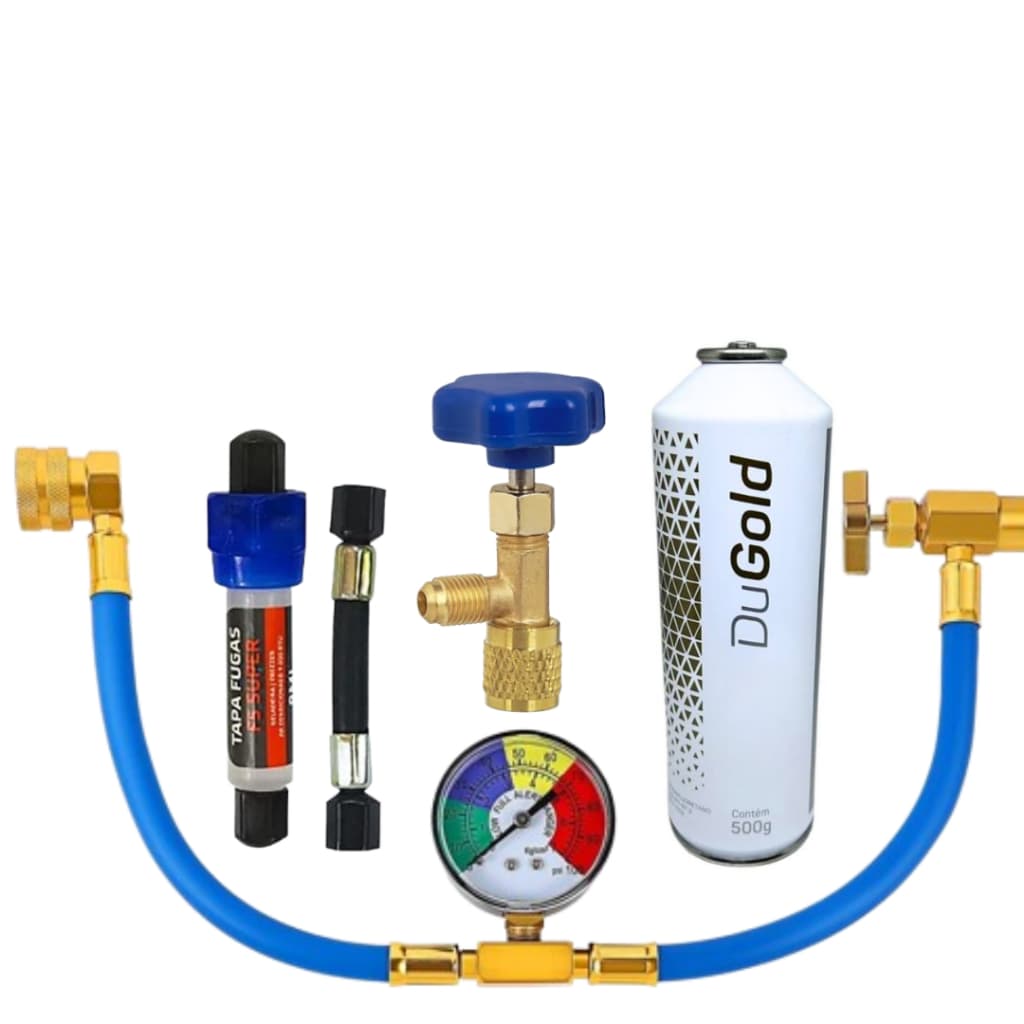 Kit Manifold Para Recarga Ar Condicionado Automotivo Completo Com Selante Tapa Fugas