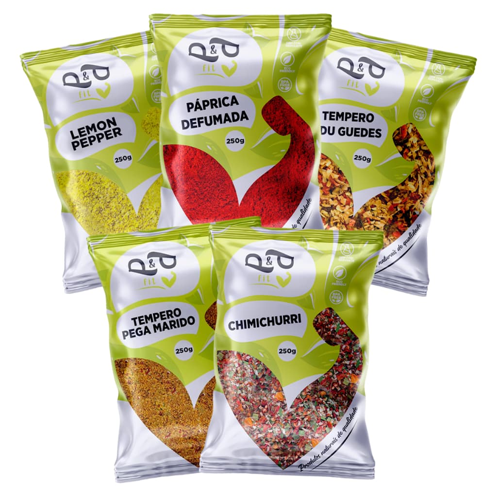 Combo Temperos Lemon Pepper, Páprica Defumada, Edu Guedes, Chimichurri, Pega Marido