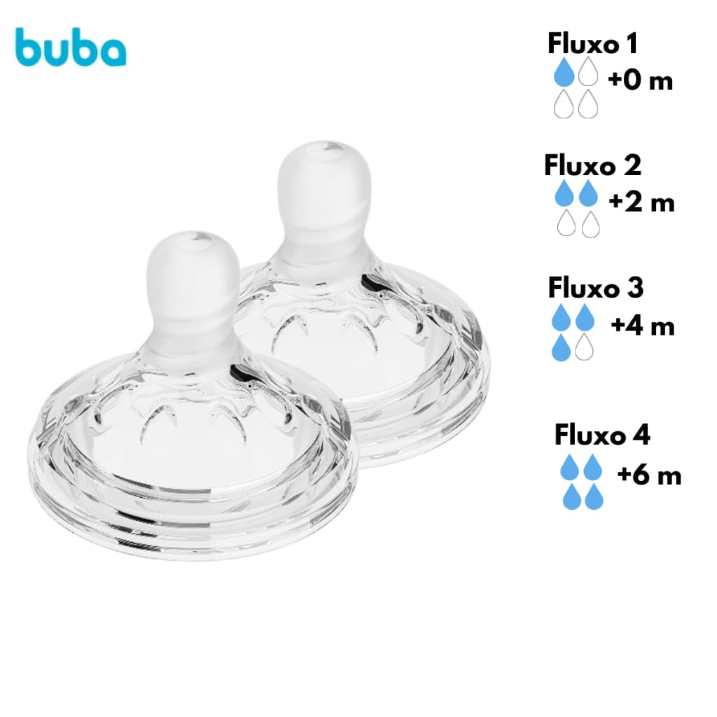 Kit Bico para Mamadeira Easy Flow Buba Válvula Anticólica Macio 100% Silicone 2 Unidades