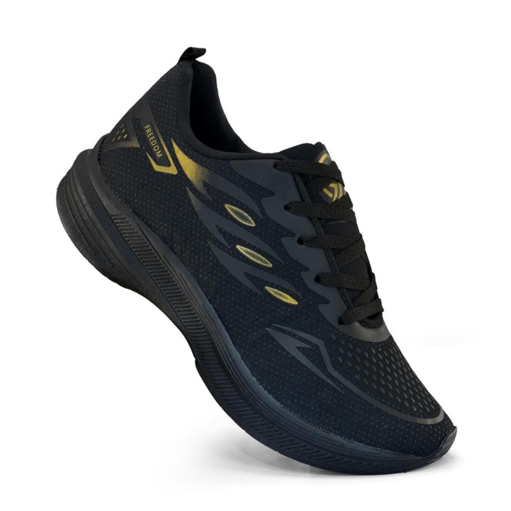 Tenis Masculino Escolar Academia Original FREEDOM Corrida Caminhada PRETO e DOURADO