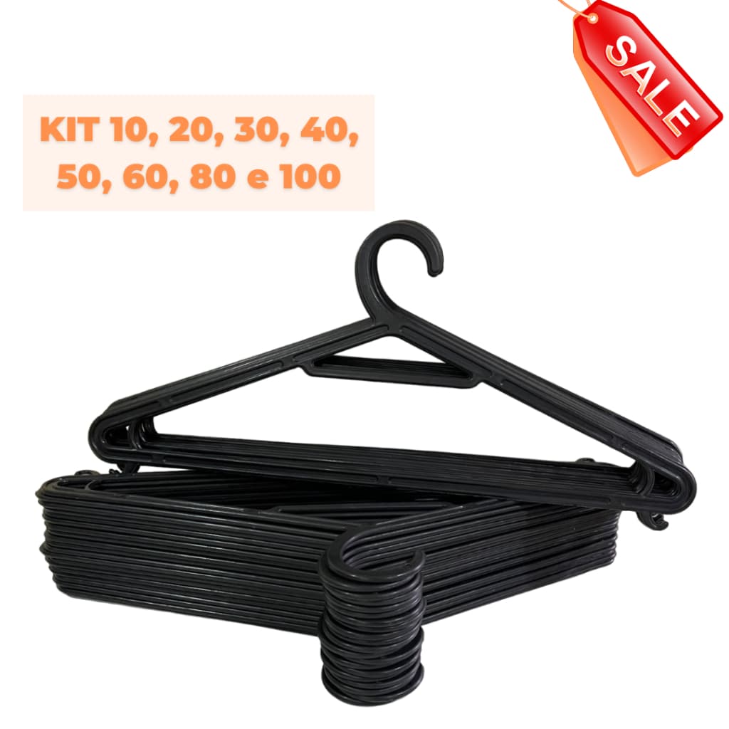 Cabide Adulto Preto Kit 100 - 80 - 60 - 50 -30 - 20 - 10 - Direto da Fábrica G002