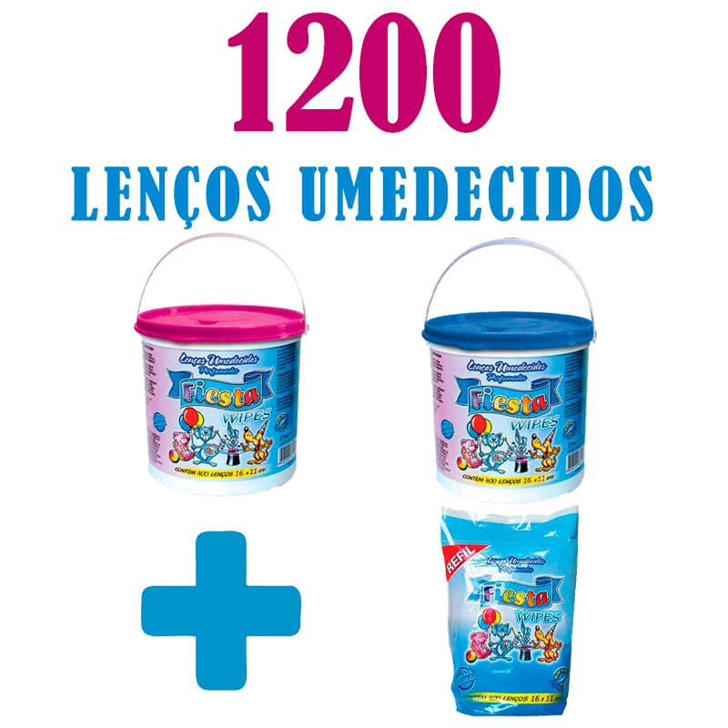 Kit 2 Baldes Lenços Umedecidos Fiesta + Refil (1200 Toalhas)
