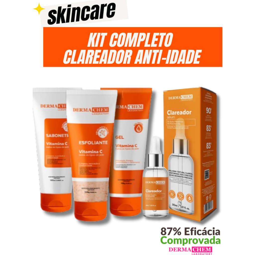 Kit Skincare Vitamina C Sabonete+Esfoliante+Gel Hidratante+Serum Clareador Dermachem