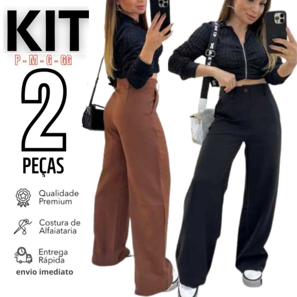 Kit 2 Calça Alfaiataria PREMIUM Cintura Alta Com Bolso