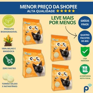 Areia Higiênica Biodegradável Catbio 12 Kg (3 pacotes de 4 kg) - Max Clean - Grãos Finos - novo