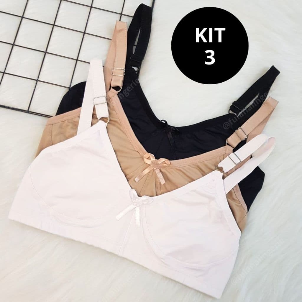 Kit 3 Sutiã Plus Size e Original Alta Sustentação Sem Bojo - Sutia O/P