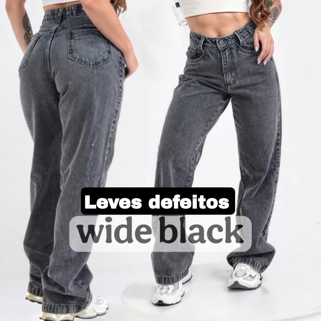 Calça Jeans Feminina Wide Leg LEVES DEFEITOS Alto Padrão