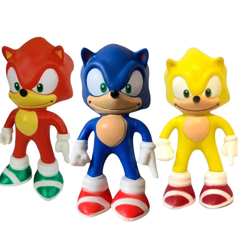 3 Sonic Completo 3 Bonecos Sonic Vermelho, Amarelo, Azul | Infantil