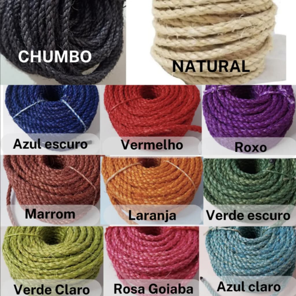 5 Metros Corda Sisal Colorida 6mm Artesanato Arranhador Gato - Escolha a cor