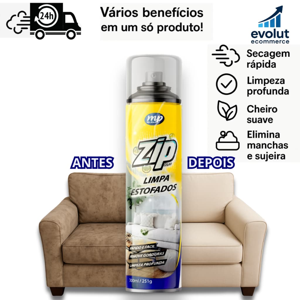 Espuma Spray Zip Clean 300ml Limpa a Seco Sofá, Estofado, Banco de Carro Limpeza Profunda