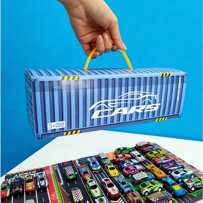 🎁 Super Kit 48 Carrinhos de Fricção + Pista 🚗 | Presente para Menino | Container Colecionável🎄