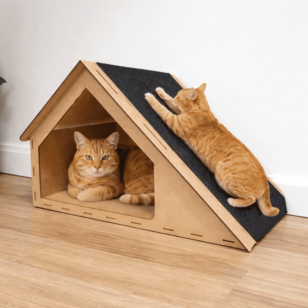 Rampa Casa de Gato Toca Para Gatos Arranhador Brinquedo Playground MDF Carpete 30x47x30cm