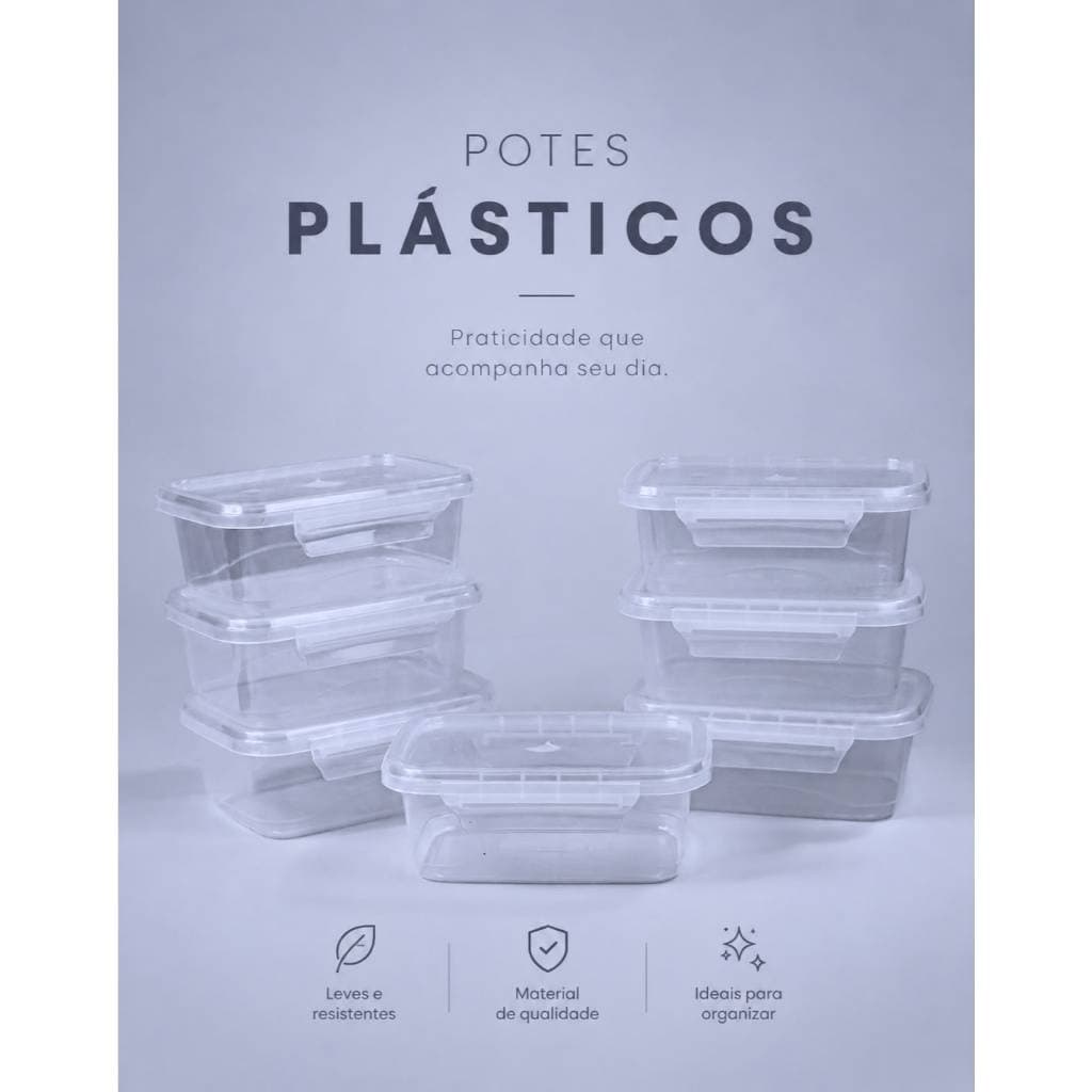 Kit 12 Marmitas Potes 800ml com Travas Laterais BPA FREE - Alimentos organizadores de congelador PLASTICOS