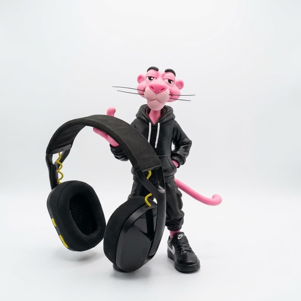 Suporte para Headset Pantera Cor de Rosa 3D – Porta Fone Gamer, Organizador de Mesa e Decoração Geek