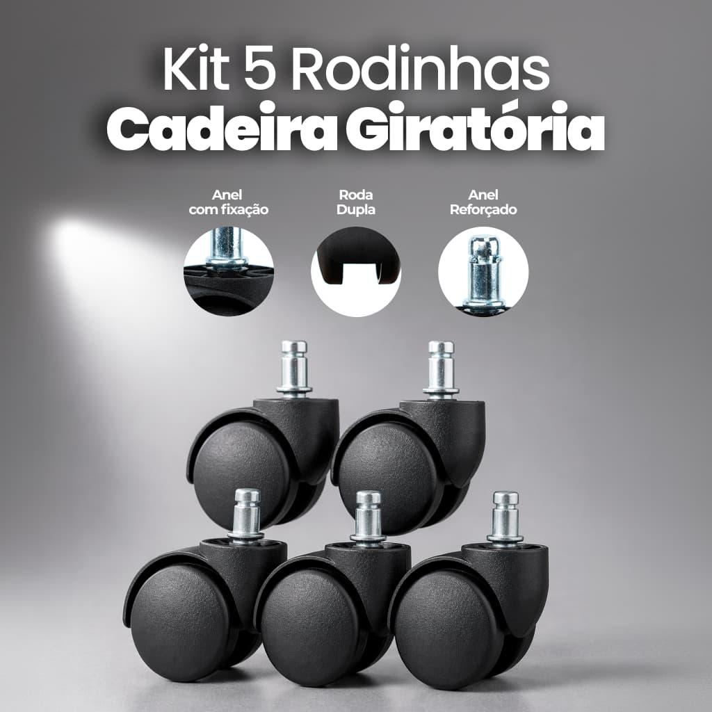 Kit 5 Rodinhas Cadeira Giratória Escritório Executiva Secretaria Gamer Anti Ruido