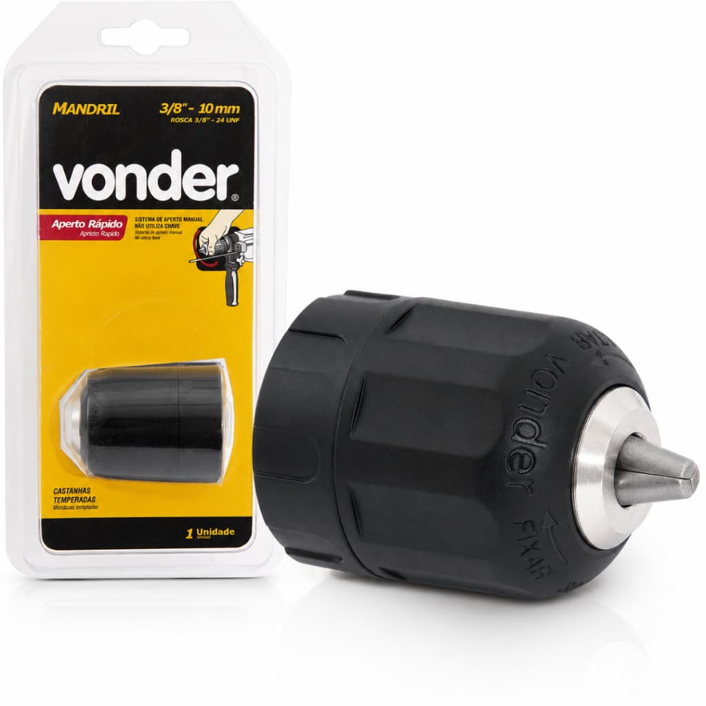 Mandril 3/8 10mm Vonder Aperto Rápido Sem Chave Rosca 24unf Para Furadeira E Parafusadeira Universal