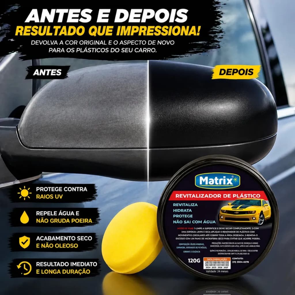 Revitalizador De Plástico Automotivo Matrix Cera Moto E Carro Para Choque