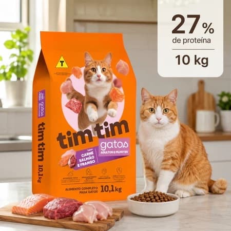 Ração Premium 10,1kg Frango Carne Peixe para Gatos Todos Portes Alta Nutrição 27% Proteina Filhotes e Adultos