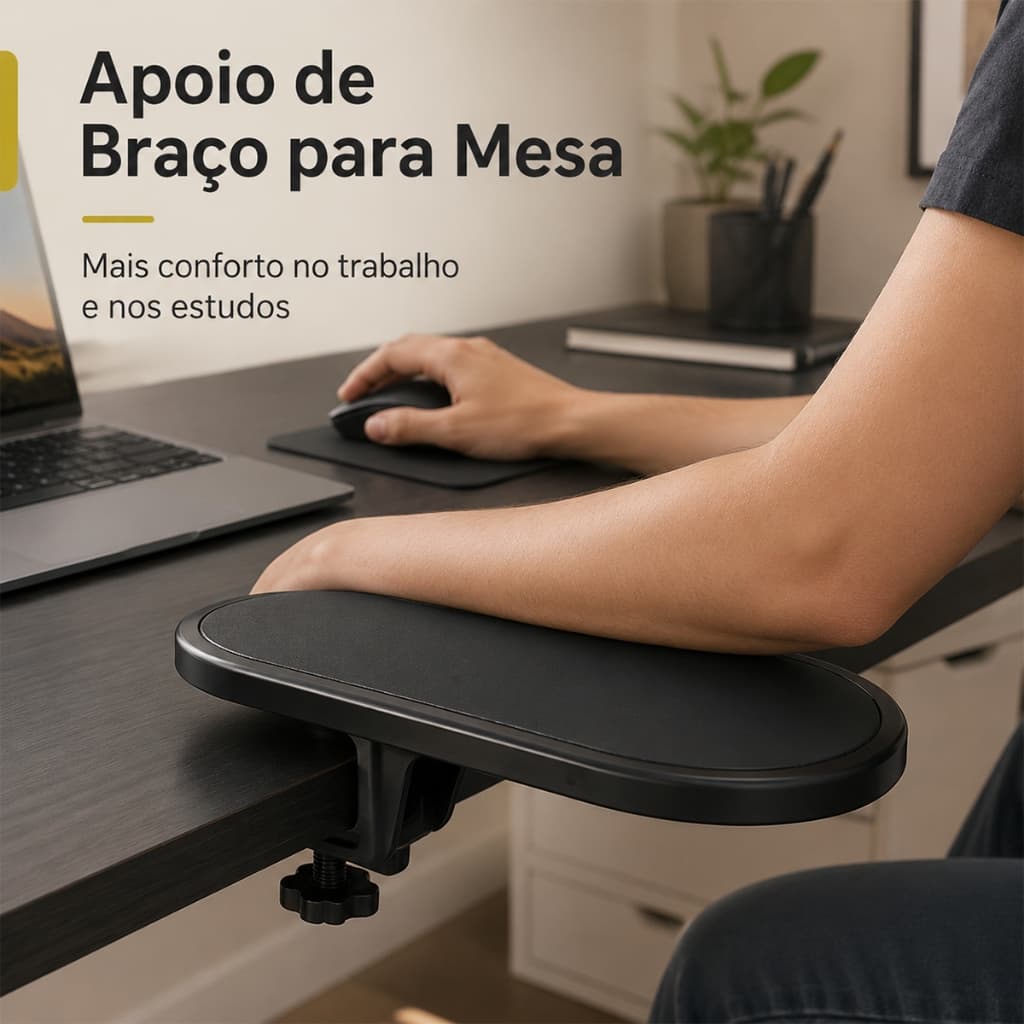 Suporte Ergonômico para Braço, Acoplável em Mesa, Conforto e Segurança para Notebook e Cadeira