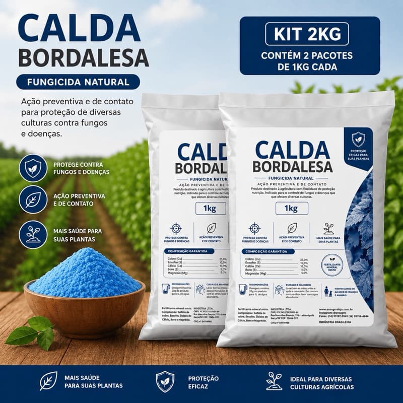 Calda Bordalesa Pronta kit fertilizante misto 2kg Rende 100 Litros
