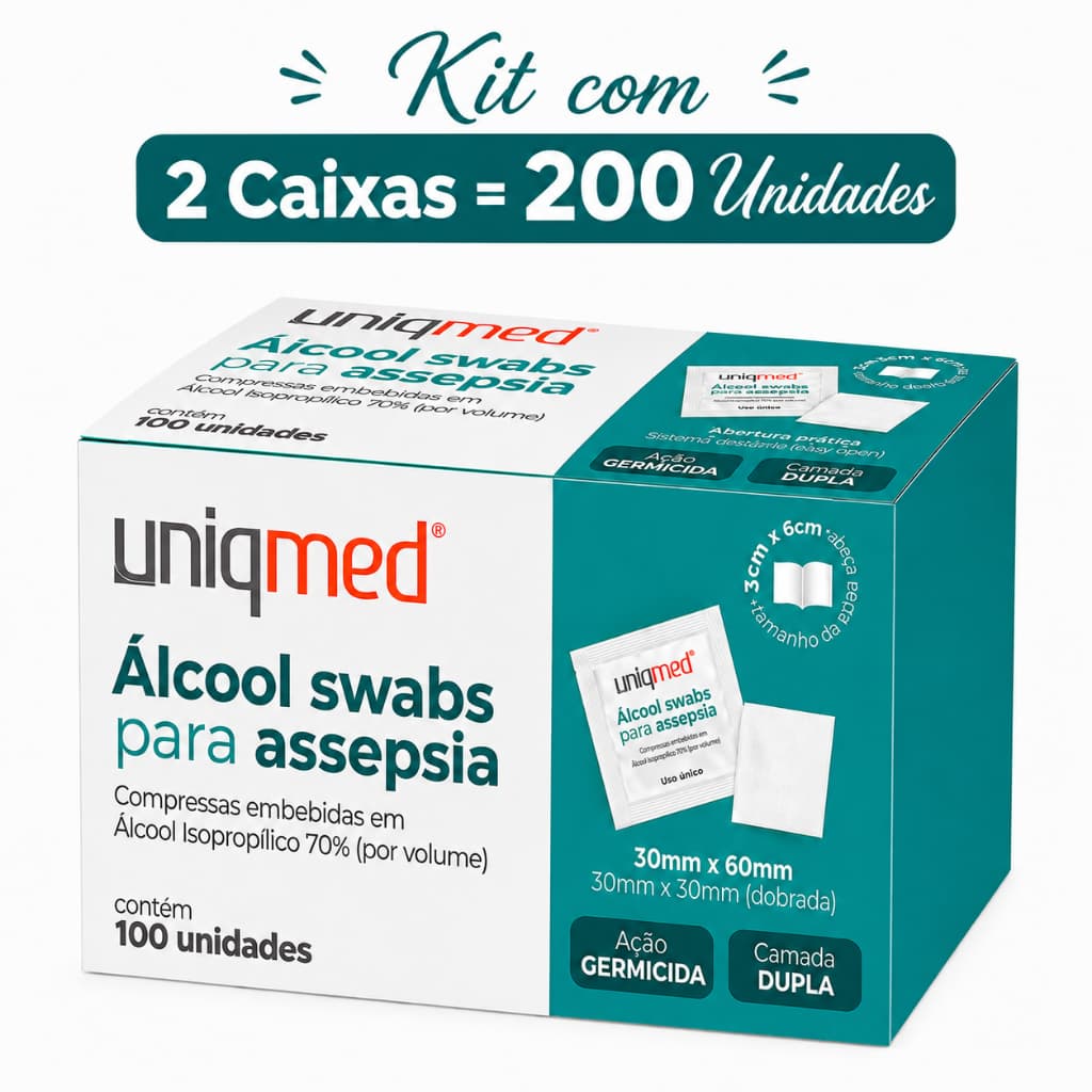 Kit 2 Caixas Álcool Swab 70% Uniqmed 200 Unidades