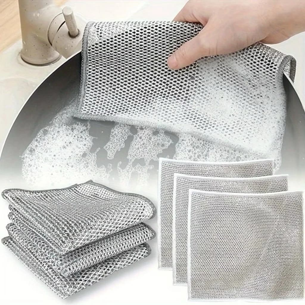 Pano de Limpeza em Arame Malha Não Oleosa Metálico Aço Arear Panela Fogão Cozinha Prato Toalha Panos Louça Tira Gordura