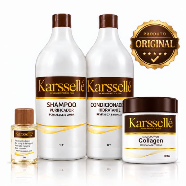 Kit Capilar Completo Karssellé Shampoo e Condicionador 1L + Máscara de Hidratação Colágeno 500g + Óleo Reparador 7ml