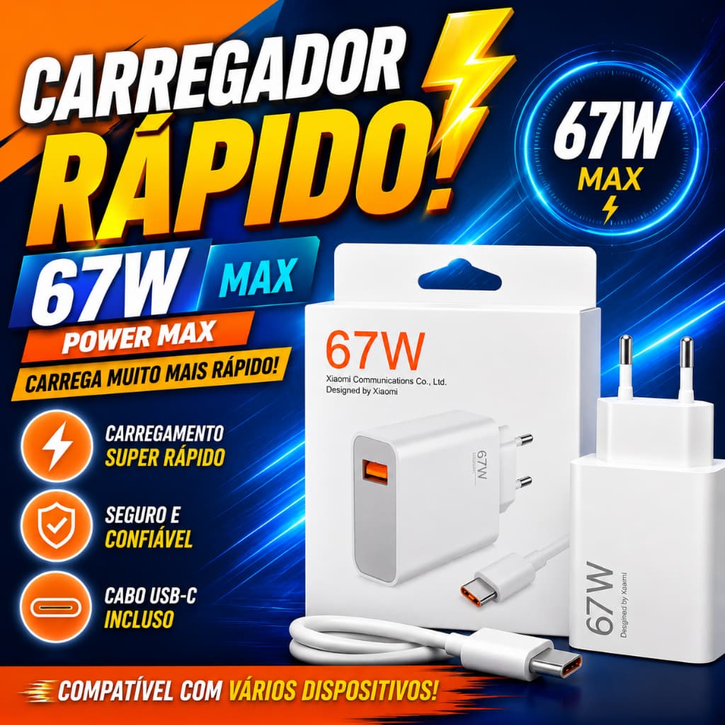 Carregador Turbo Power 67W Original Cabo 6A Usb com Saída Tipo-C