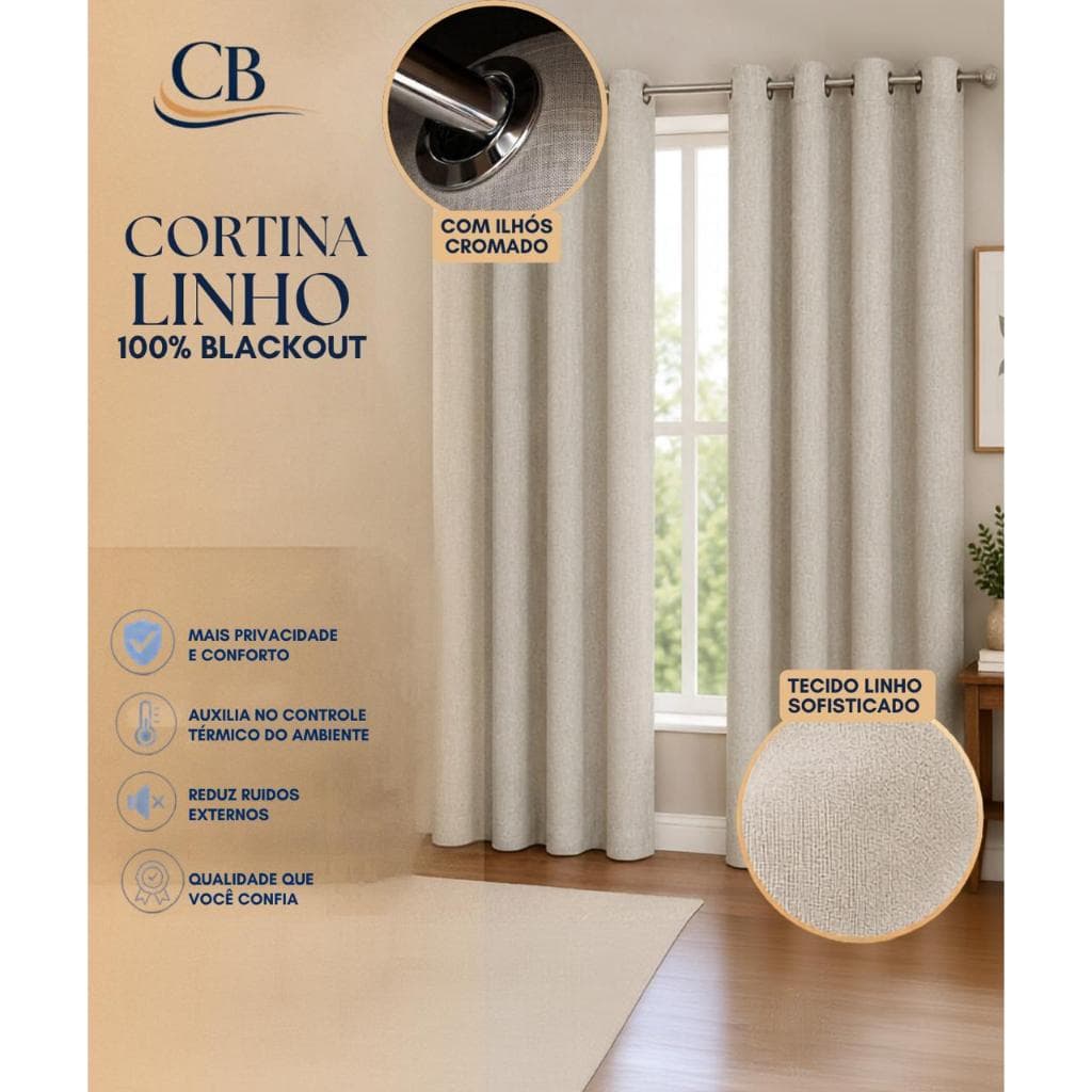 Cortina Tecido linho Blackout Corta Luz 100% Janela Quarto Sala