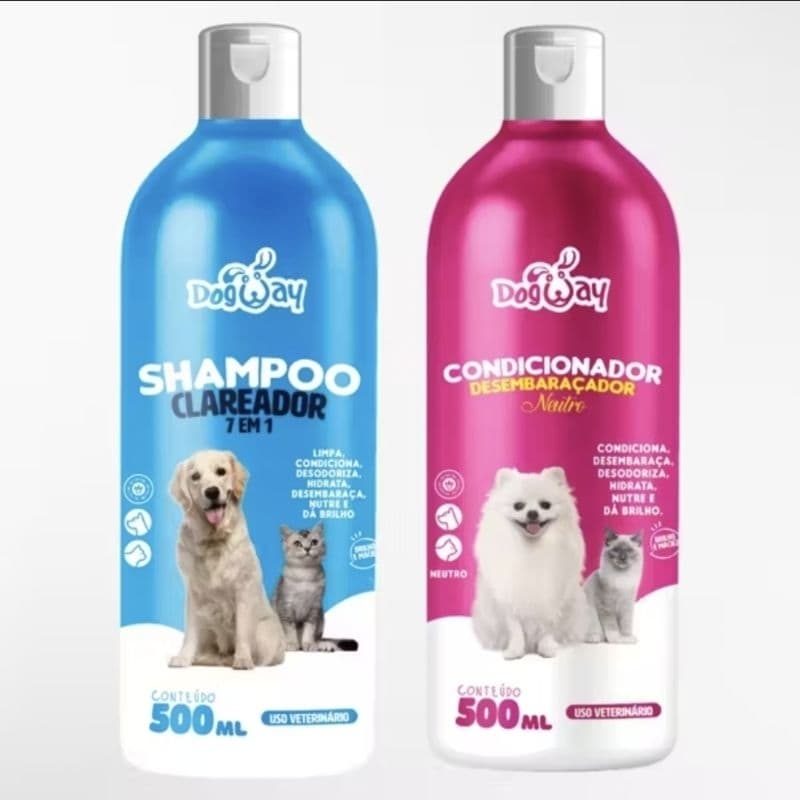 Kit Shampoo Branqueador 7 Em 1 + Condicionador,Desembaracador de Pelagem Caes e Gatos