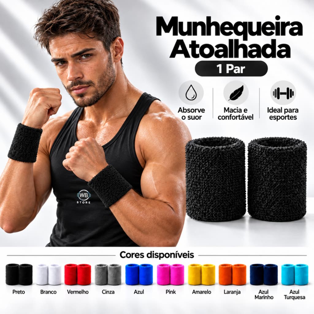 02x Munhequeiras Pulso Toalha Unissex Masculino Feminino Tênis Academia