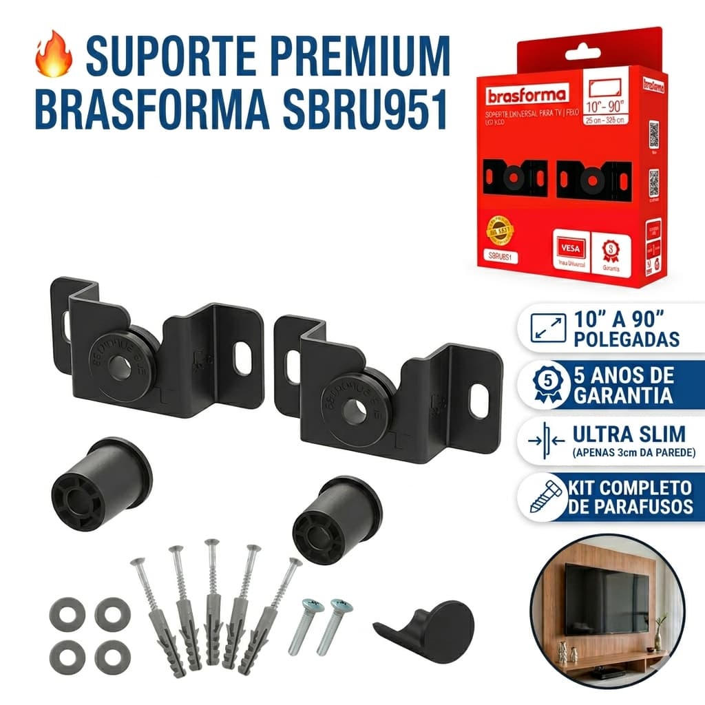 Suporte TV Fixo Universal 10 A 90 Polegadas Resistente para Parede e Painel Smart TV Led 4K