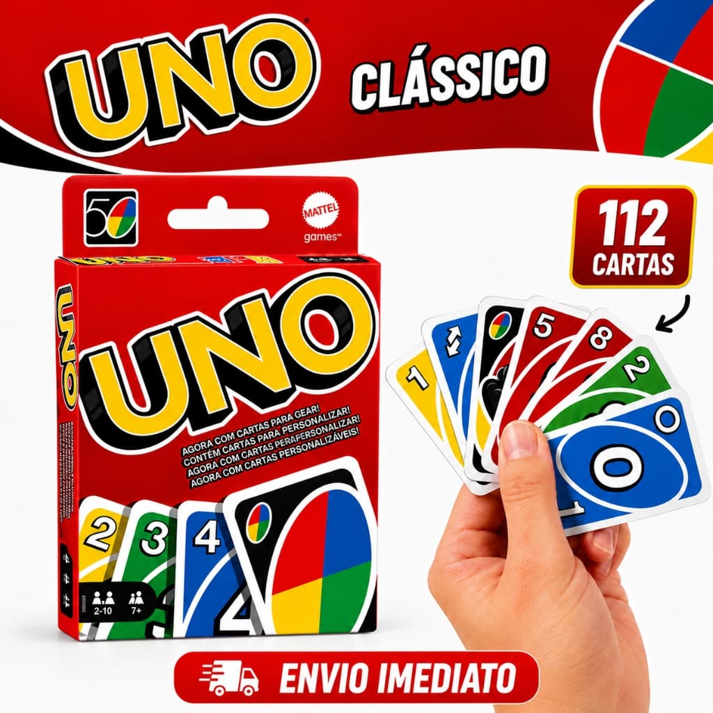 UNO Jogo de Cartas Edição Clássica – Baralho Completo com Cartas Personalizávei
