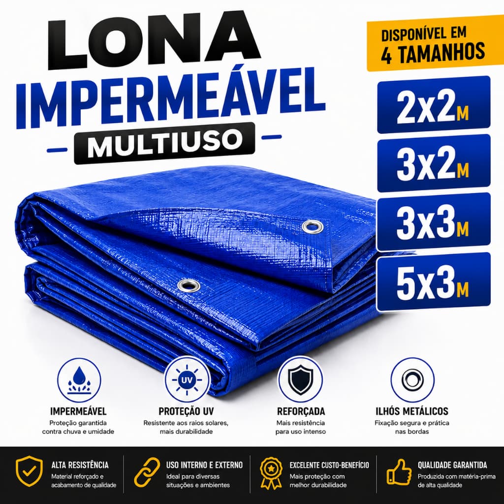 Lona Impermeável Reforçada Multiuso Polietileno Piscina Cobertura Proteção UV com Ilhós