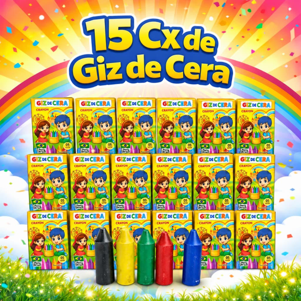 15 Mini Giz de Cera 5 Cores P/ Kit Festa Lembrancinha Infantil Prenda Pintura