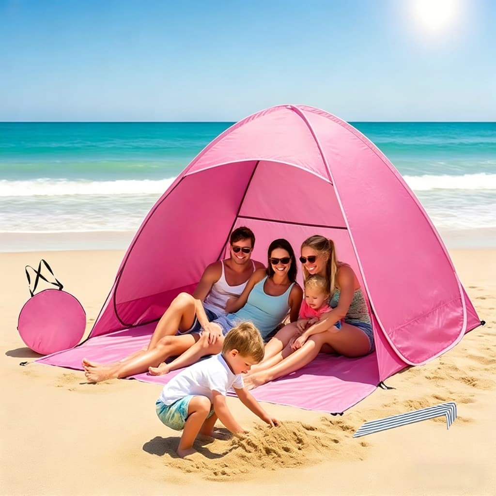 Barraca de Praia Rápida com Proteção Solar e Mosquito UV50+ Para 2-3 Pessoas Leve e Resistente ao Vento Nível 3