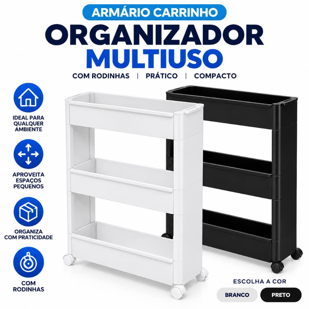 Armário Carrinho Organizador Multiuso com Rodinhas Banheiro Lavanderia Cozinha Quarto