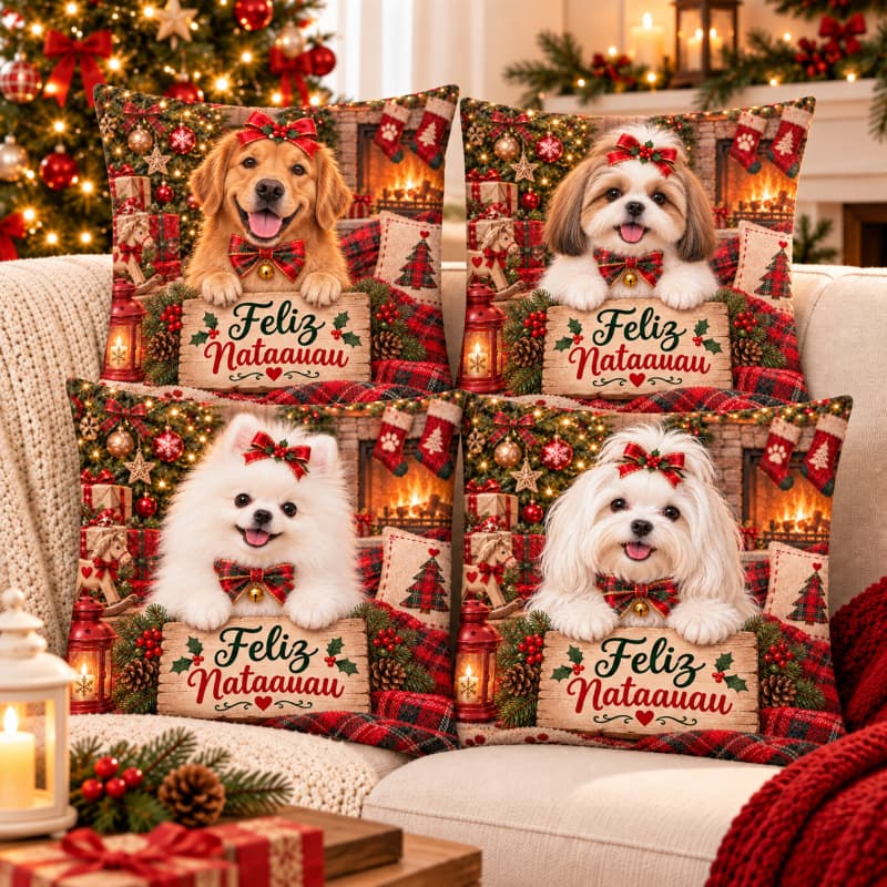 Capa Almofada Natal PET 42x42 Animais Fofos Decoração Natalina