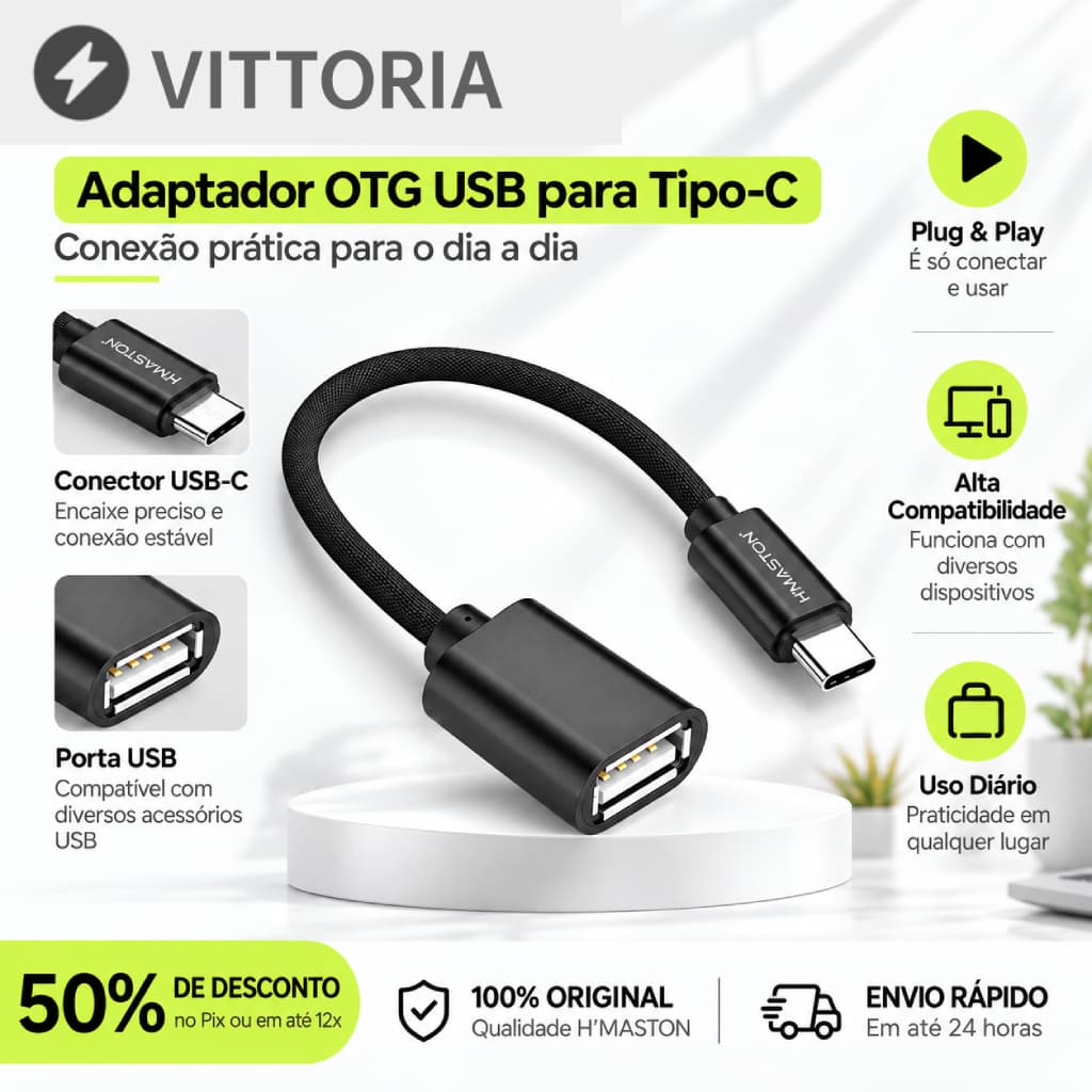 Cabo OTG Adaptador Tipo-C V8 USB 3.0 Pendrive para Celular Tablet Mp3 Preto HZ-167/168