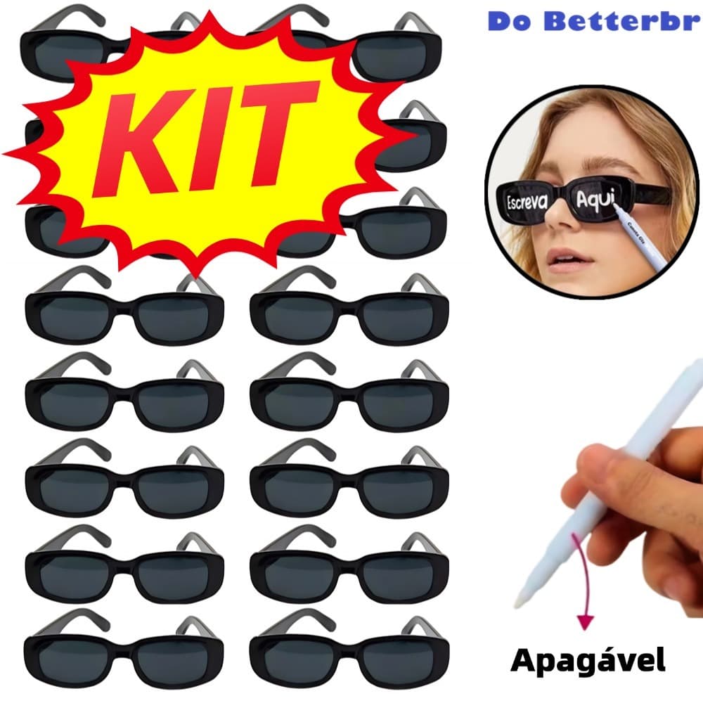 Kit Oculos Vintage Retro Preto Liso + Caneta Giz Festa Casamento óculos de festa de formatura de carnaval