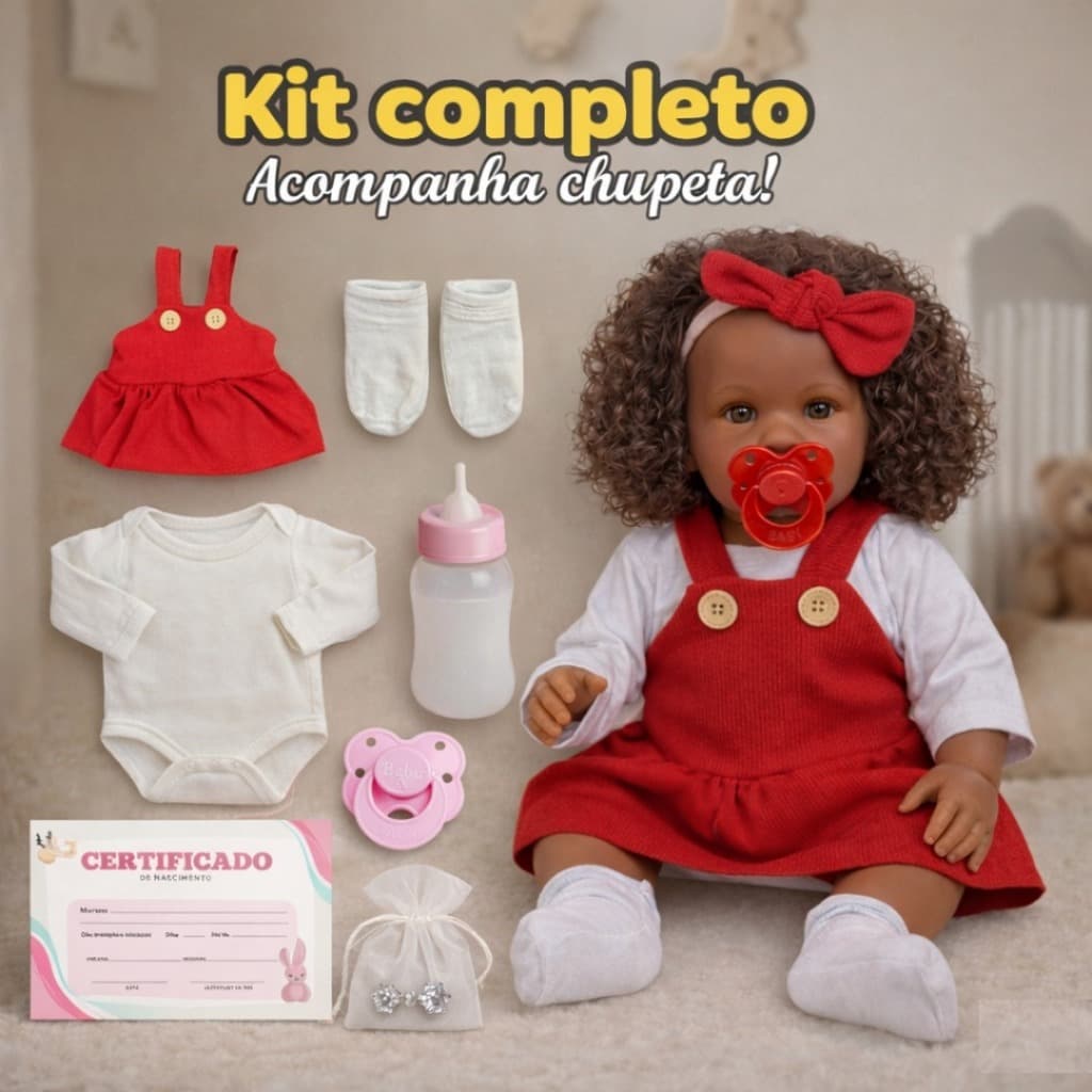 Boneca Bebê Reborn Negra Silicone Realista e Enxoval
