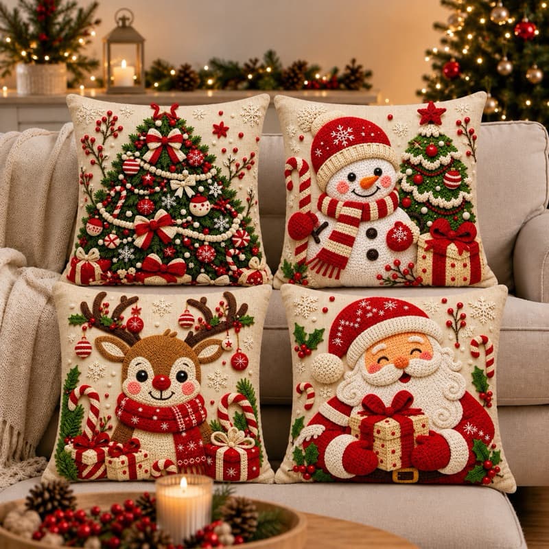 Kit 4 Capas De Almofadas Decorativas Natal Papai Noel Boneco De Neve Feliz Natal Rena 2026