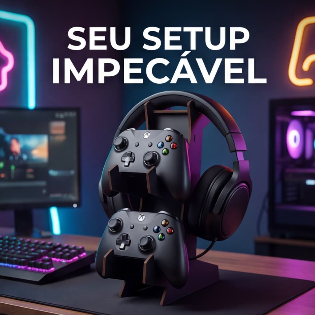 suporte porta controle xbox one x / s ps4 ps5 fone preto mdf